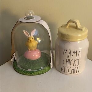 Easter Mama Chick's Kitchen Canister and Bunny Chick Cloche Set
